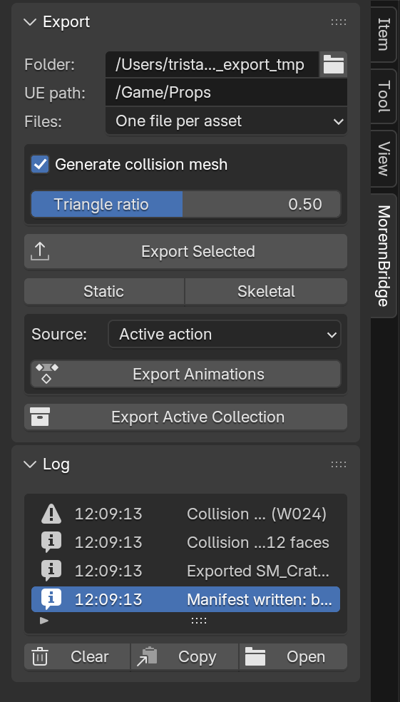 Log after an export