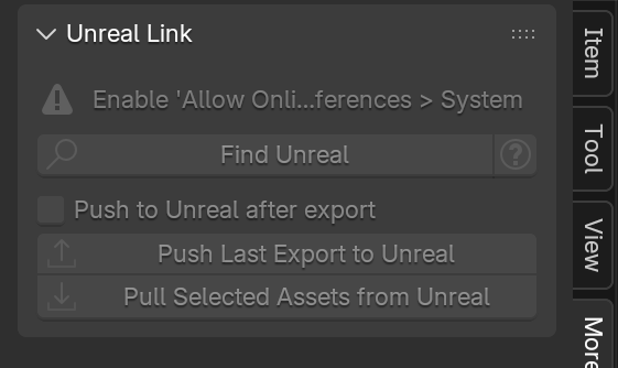 Unreal Link panel