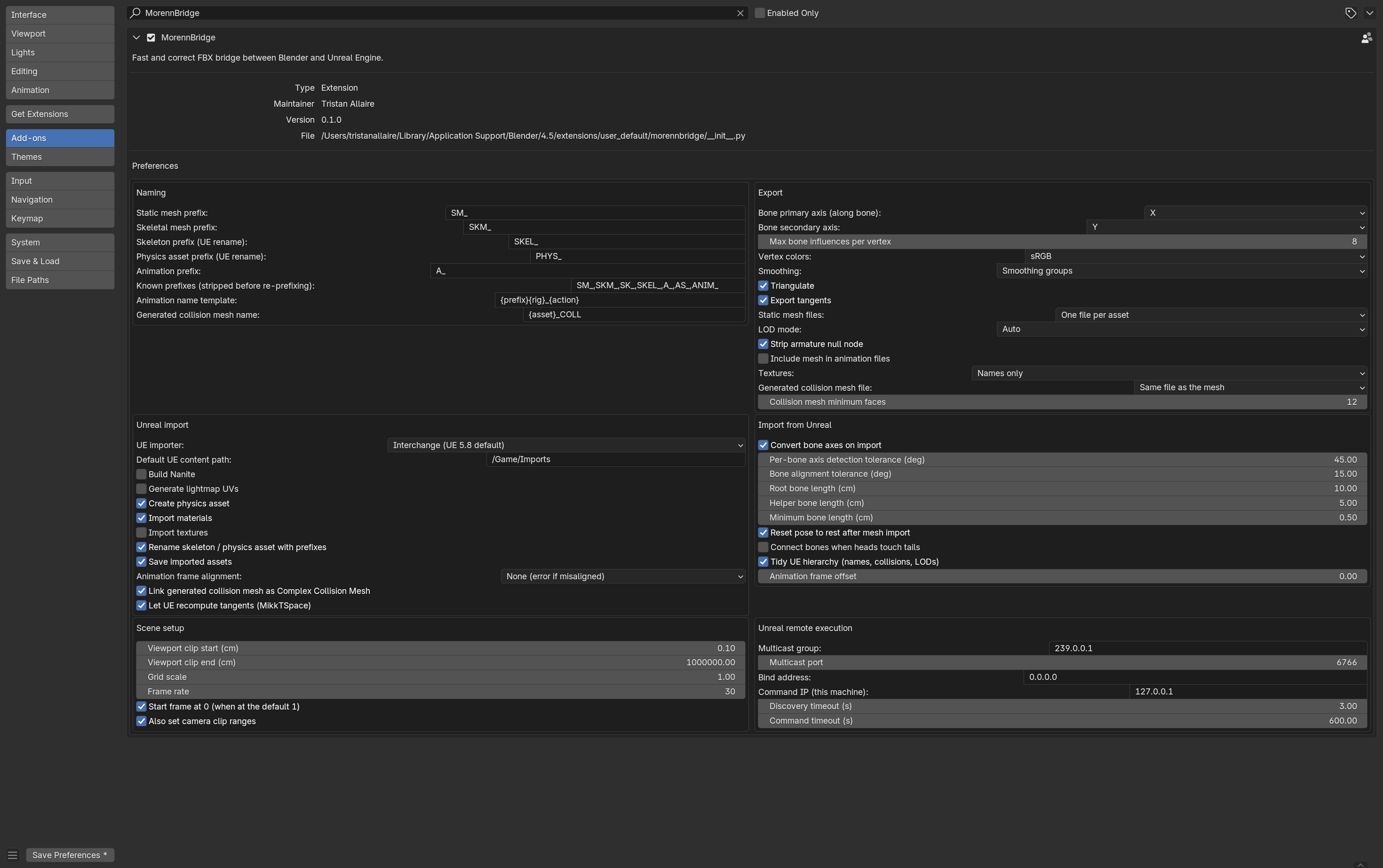 MorennBridge add-on preferences
